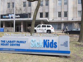 The Hospital for Sick Children in Toronto is shown on Thursday, April 5, 2018.The Hospital for Sick Children in Toronto says it is reducing surgeries to preserve its critical care capacity as it deals with a surge of intensive care cases.THE CANADIAN PRESS/Doug Ives