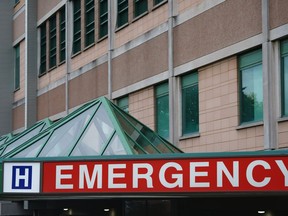 The emergency sign of a hospital is photographed on Tuesday, Sept. 27, 2022.