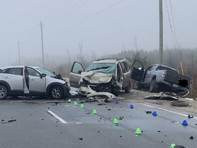 OPP Central Region shared this image of the scene from fatal three-vehicle crash on Highway 10, north of Orangeville, on Halloween.