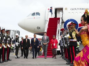 Prime Minister Justin Trudeau arrives in Bali, Indonesia to take part in the G20 on Monday, Nov. 14, 2022.