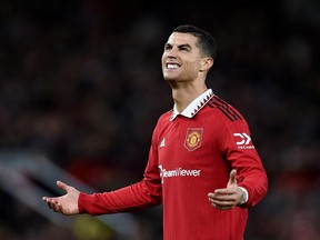 Manchester United v West Ham United - Old Trafford, Manchester, Britain - October 30, 2022
Manchester United's Cristiano Ronaldo reacts.