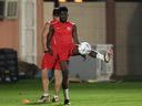 Canada's Alfonso Davies during training at Umm Salal SC on November 21, 2022.