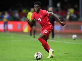 Canada's Alphonso Davies in action on Oct. 7 2022.