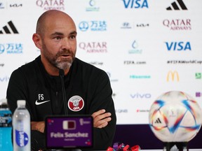 Qatar coach Felix Sanchez during a press conference at the Qatar National Conference Centre on Nov. 19, 2022.