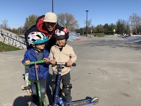 Paul Sugita took a day off work Monday and went to the skate park with his son, Ronan (left), and nephew Mikko (right).