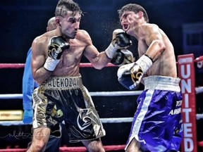 Mississauga’s Helmand Alekozai delivers a stunning left hook to the face of Diego Neira at the Hershey Centre in Feb2017.  Alekozai will face Dylan Rushton on the United Boxing card at the CAA Centre in Brampton on Saturday night.