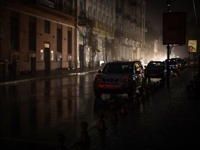 This photograph taken on November 17, 2022, shows a view of a street in the city of Odessa during a blackout, amid the Russian invasion of Ukraine.