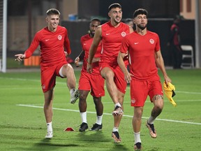 Canada's players take part in a training session at the Umm Salal SC training facilities in Doha.