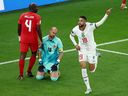 Morocco's Youssef En-Nesyri celebrates scoring their second goal against Canada.