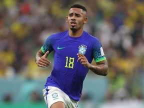 Gabriel Jesus of Brazil in action during the FIFA World Cup.