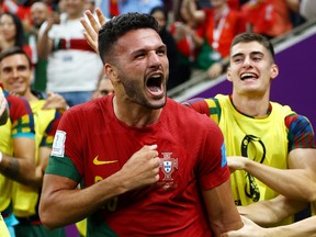 Portugal's Goncalo Ramos celebrates scoring their first goal.