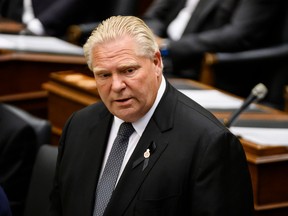 Ontario Premier Doug Ford speaks inside the legislature in Toronto on Wednesday, Sept. 14, 2022.
