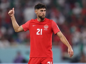 Canadian soccer player Jonathan Osorio during the 2022 FIFA World Cup in Qatar.