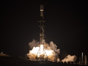 A SpaceX Falcon 9 rocket launches with the Surface Water and Ocean Topography (SWOT) spacecraft onboard, on Dec. 16, 2022, from Space Launch Complex 4E at Vandenberg Space Force Base in Lompoc, Calif.