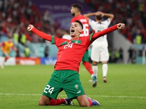 Badr Benoun of Morocco celebrates after the team's victory during the FIFA World Cup Qatar 2022 quarterfinal.
