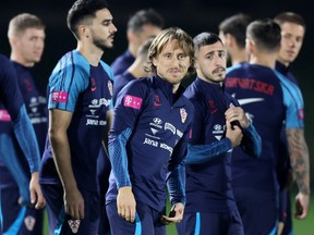 Croatia midfielder Luka Modric takes part in a training session in Doha.