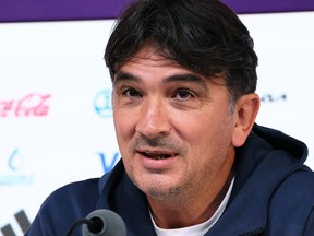 Croatia's coach Zlatko Dalic gives a press conference at the Qatar National Convention Center.