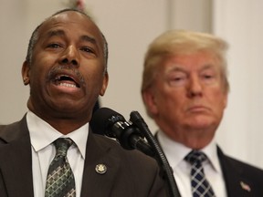 Then HUD Secretary Dr. Ben Carson speaks before U.S. President Donald Trump signed a proclamation to honor Martin Luther King, Jr. day, in the Roosevelt Room at the White House, on January 12, 2018 in Washington, DC.