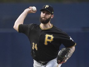 Trevor Williams of the Pittsburgh Pirates pitches during the first inning of a baseball game against the San Diego Padres at PETCO Park on June 30, 2018 in San Diego, California.