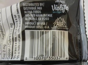 The back of a package of alpha brand’s Plant-Based Breakfast Sandwich – Meatless Sausage is pictured in this supplied photo.