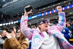 Pop star Justin Bieber cheers on the Toronto Maple Leafs at Scotiabank Arena during a rout of the Los Angeles Kings on Thursday, Dec. 8.