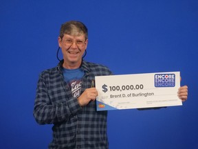 Burlington construction worker Brent Drover, 55, won $100,000 in the Ontario 49 draw on Oct. 22, 2022.