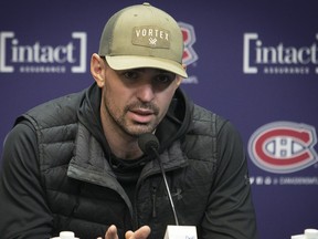 Montreal Canadiens goaltender Carey Price during press conference in Brossard on Monday October 24, 2022. Price is still nursing an injury. (Pierre Obendrauf / MONTREAL GAZETTE)