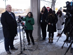 Vaughan Mayor Steven Del Duca speaks to media the day after a shooting in Vaughan, Ont., on Monday, Dec, 19, 2022. Police say six people are dead, including the suspect, after a mass shooting in a Toronto-area condo.