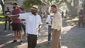 Director Antoine Fuqua and Will Smith behind the scenes of “Emancipation,” now streaming on Apple TV+.
