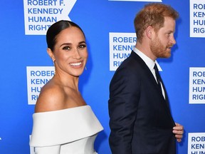 Prince Harry, Duke of Sussex, and Megan, Duchess of Sussex, arrive for the 2022 Ripple of Hope Award Gala at the New York Hilton Midtown Manhattan Hotel in New York City on Dec. 6, 2022.