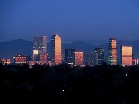 The skyline in Denver, Colo.