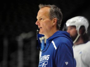 Tampa Bay Lightning head coach Jon Cooper during media day for the 2022 Stanley Cup Final at Ball Arena.