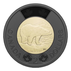 A special 2022 “toonie” to mark the death of Queen Elizabeth II is gold with a black outer ring to indicate mourning. The Canadian $2 coin is usually gold with a silver outer ring.