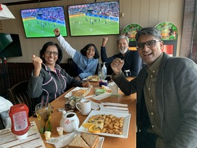 The Patel family enjoys the World Cup final at Mulligan’s in Mississauga.