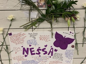 Flowers and messages are left at a makeshift memorial for Vanessa Kurpiewska, 31, who was stabbed on the subway Dec. 8.