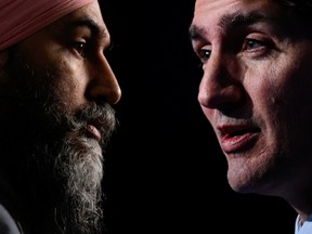 Composite image, from left:

Canadian NDP leader Jagmeet Singh. THE CANADIAN PRESS/Adrian Wyld

Canadian Prime Minister Justin Trudeau. GABRIEL BOUYS/AFP via Getty Images