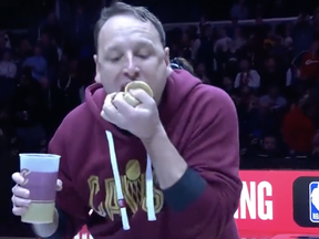 Joey Chestnut at his pierogi-eating best.