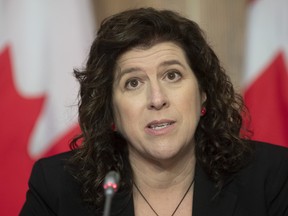 Auditor General Karen Hogan responds to a question during a news conference in Ottawa, May 26, 2021.