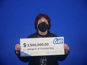 Margo Pylypchuk of Thunder Bay won $2.5 million in the LOTTO 6/49 Classic Jackpot on Oct. 26, 2022 as one of two tickets that shared the $5-million jackpot.