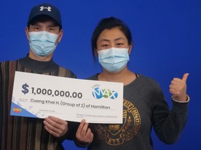 Hamilton couple Cuong Khai Ha and Wei Yan won a MAXMILLIONS prize of $1 million in the Oct. 11 Lotto Max draw.