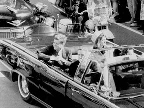 John F. Kennedy and wife Jackie in a motorcade just before he was fatally shot in Dallas on Nov. 22, 1963.