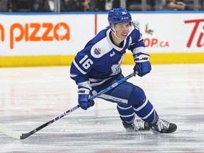 Mitchell Marner of the Toronto Maple Leafs skates against the San Jose Sharks during an NHL game at Scotiabank Arena on November 30, 2022 in Toronto, Ontario, Canada.