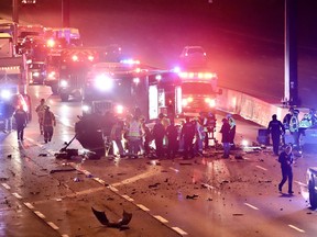 Emergency crews at the scene of a fatal wrong-way collision on Hwy. 401 near Brock Rd. in Pickering.
