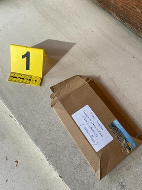 A package sent to Ukrainian Embassy is pictured in Madrid, Spain released Nov. 30, 2022.