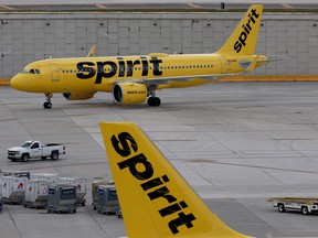 Spirit Airlines planes on the tarmac at the Fort Lauderdale-Hollywood International Airport on February 7, 2022 in Fort Lauderdale, Florida.