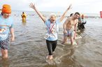 The 2020 Courage Polar Bear Dip for World Vision Canada clean water projects celebrated its 35 anniversary in Oakville as hundreds plunged into Lake Ontario at Bronte Beach Park. (Pictured) Gaye 
