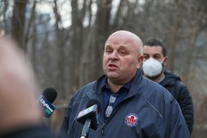John Di Nino, president of the Amalgamated Transit Union of Canada, speaks outside Sunnybrook hospital's emergency unit where his wife Doreen was taken after being shot Sunday night at a Vaughan condo.