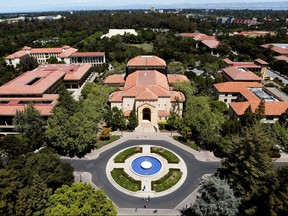 Stanford University's campus is seen from atop Hoover Tower in Stanford, California.