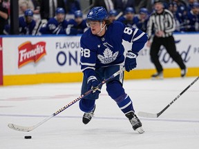 Maple Leafs forward William Nylander on Monday was named third star of the week by the NHL for recording seven points in three games, including five against the Calgary Flames on Saturday.