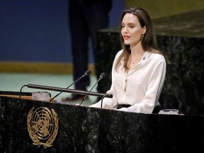 Angelina Jolie, United Nations High Commissioner for Refugees special envoy, address a meeting on UN peacekeeping at UN headquarters on March 29, 2019.